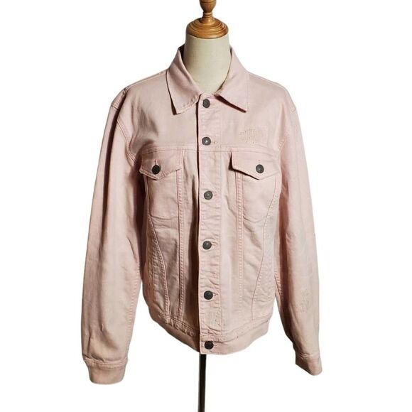 American Eagle Pink Denim Distressed Oversize Jacket - Picture 1 of 7